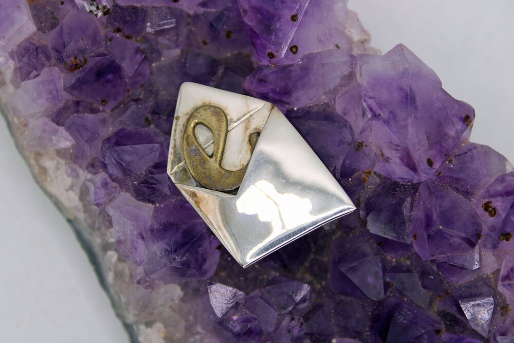 Far Fetched Sterling Silver and Brass Mixed Metal E-mail Brooch